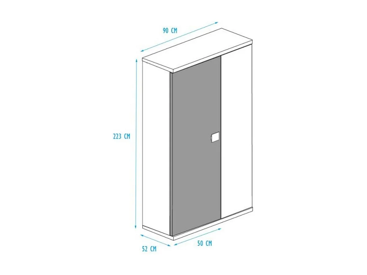 Armadio 2 ante 90x52x223 colore bianco consumato celeste