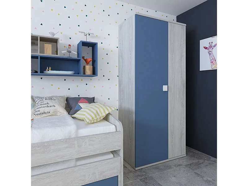 Armadio 2 ante 90x52x223 colore bianco consumato celeste