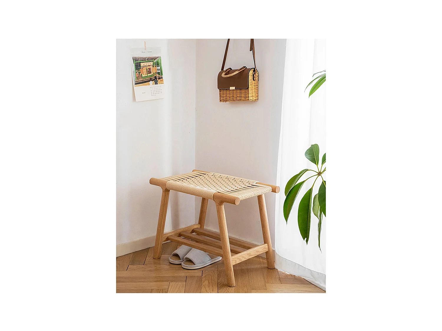 Banc bois chêne et corde 60 cm