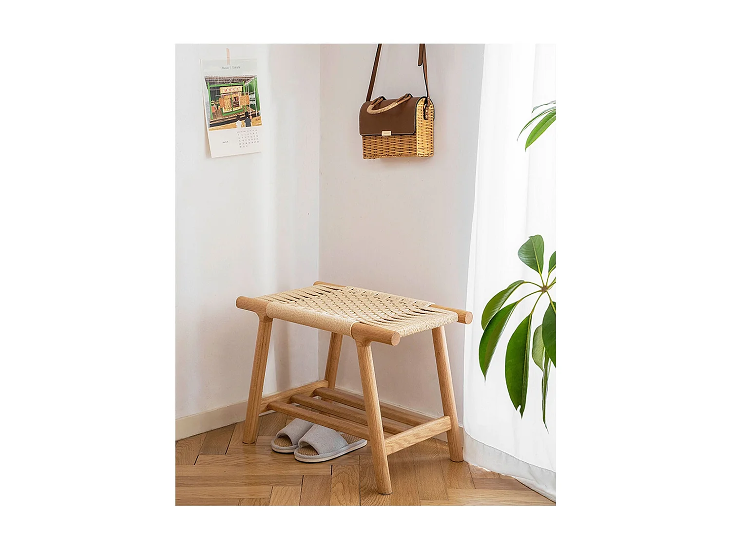 Banc bois chêne et corde 60 cm