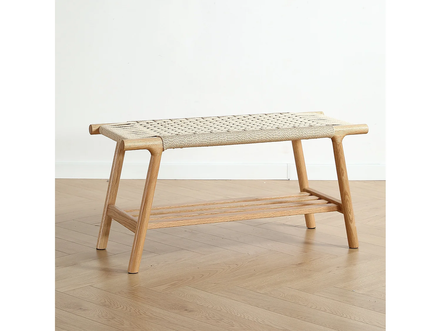 Banc bois chêne et corde 90 cm