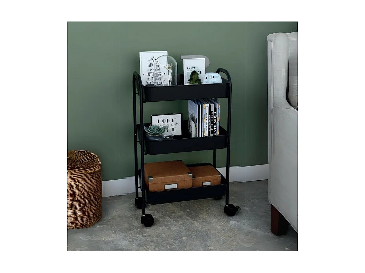 Carrello da cucina 3 ripiani in metallo con ruote Tier 45.5x32x76.4H colore nero
