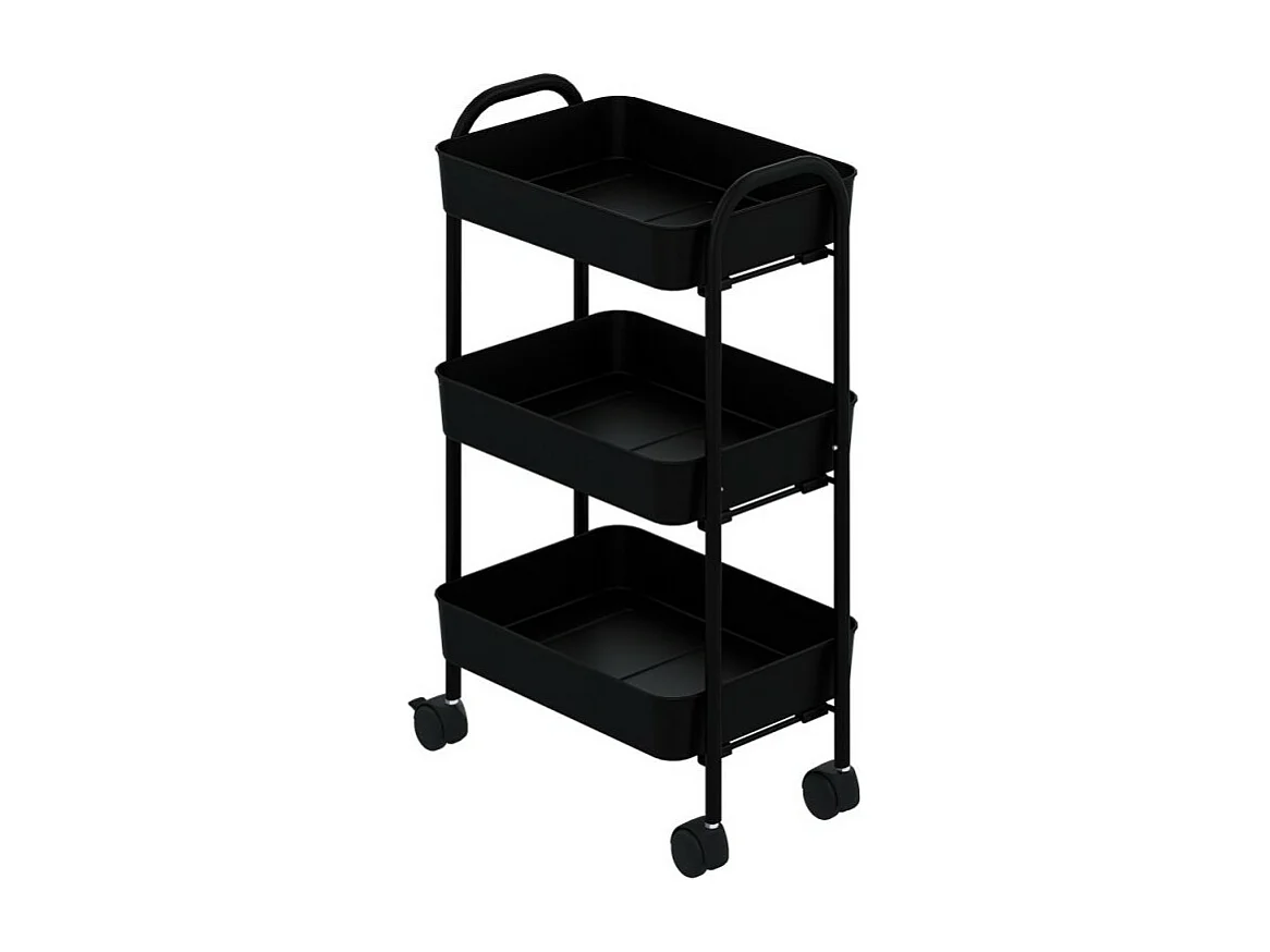 Carrello da cucina 3 ripiani in metallo con ruote Tier 45.5x32x76.4H colore nero