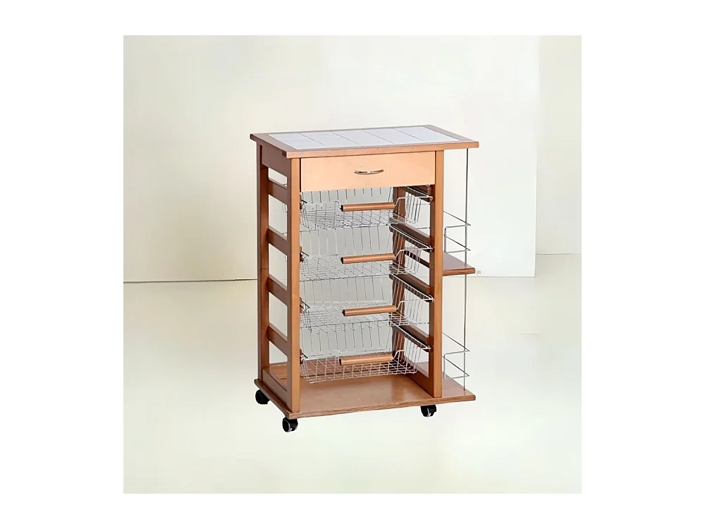 Carrello da cucina 4 cestini estraibili con ripiani porta bottiglie ed un cassetto Vesuvio colore rovere