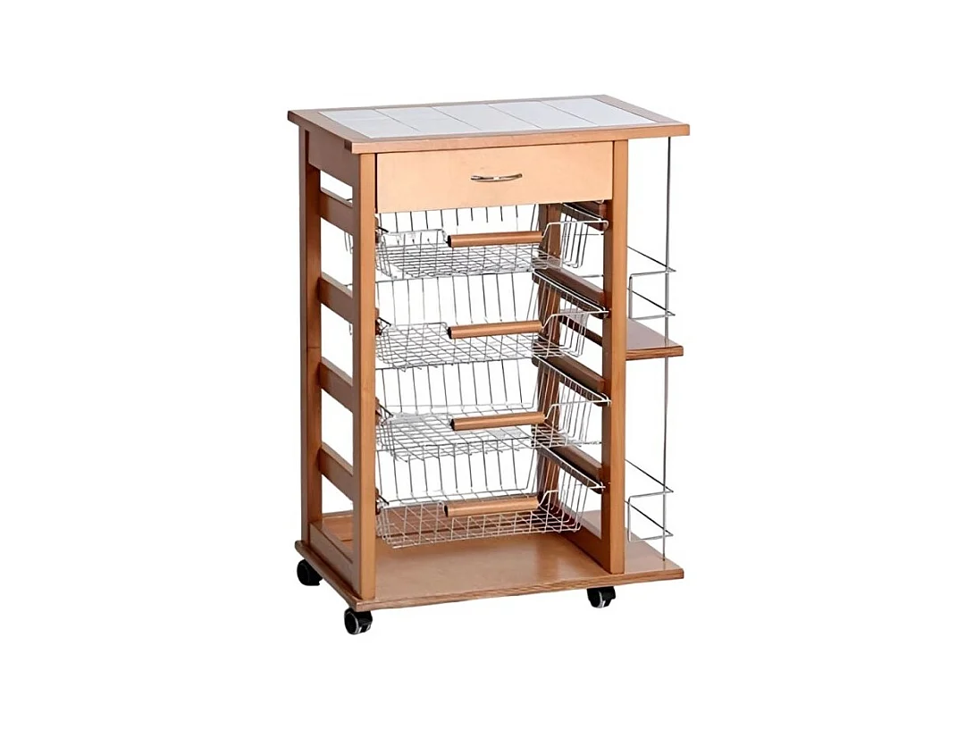 Carrello da cucina 4 cestini estraibili con ripiani porta bottiglie ed un cassetto Vesuvio colore rovere