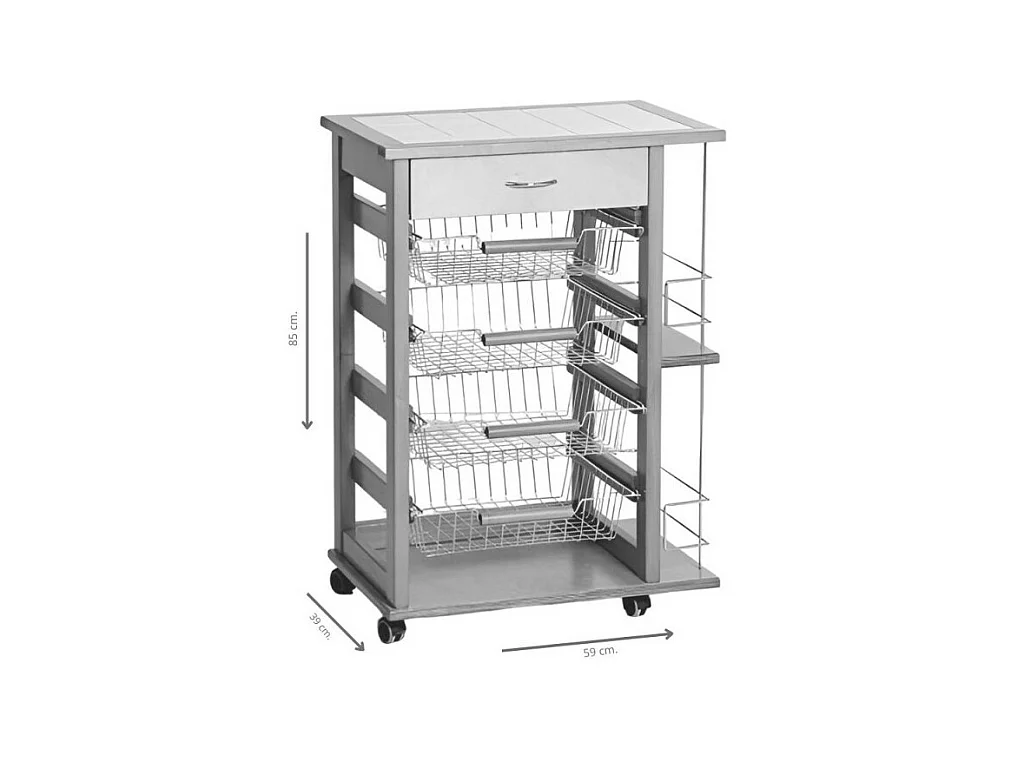 Carrello da cucina 4 cestini estraibili con ripiani porta bottiglie ed un cassetto Vesuvio colore rovere
