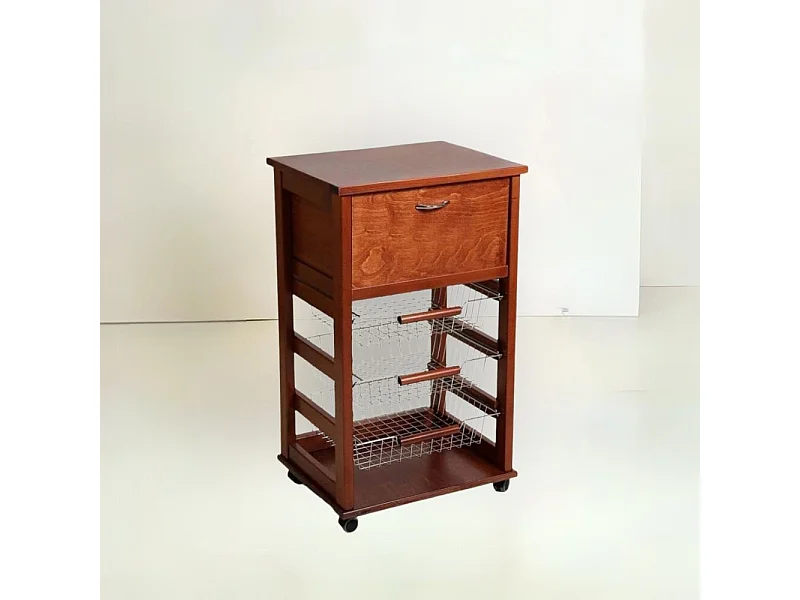 Carrello da cucina 3 cestini estraibili ed un cassetto portapane Vesuvio colore  ciliegio