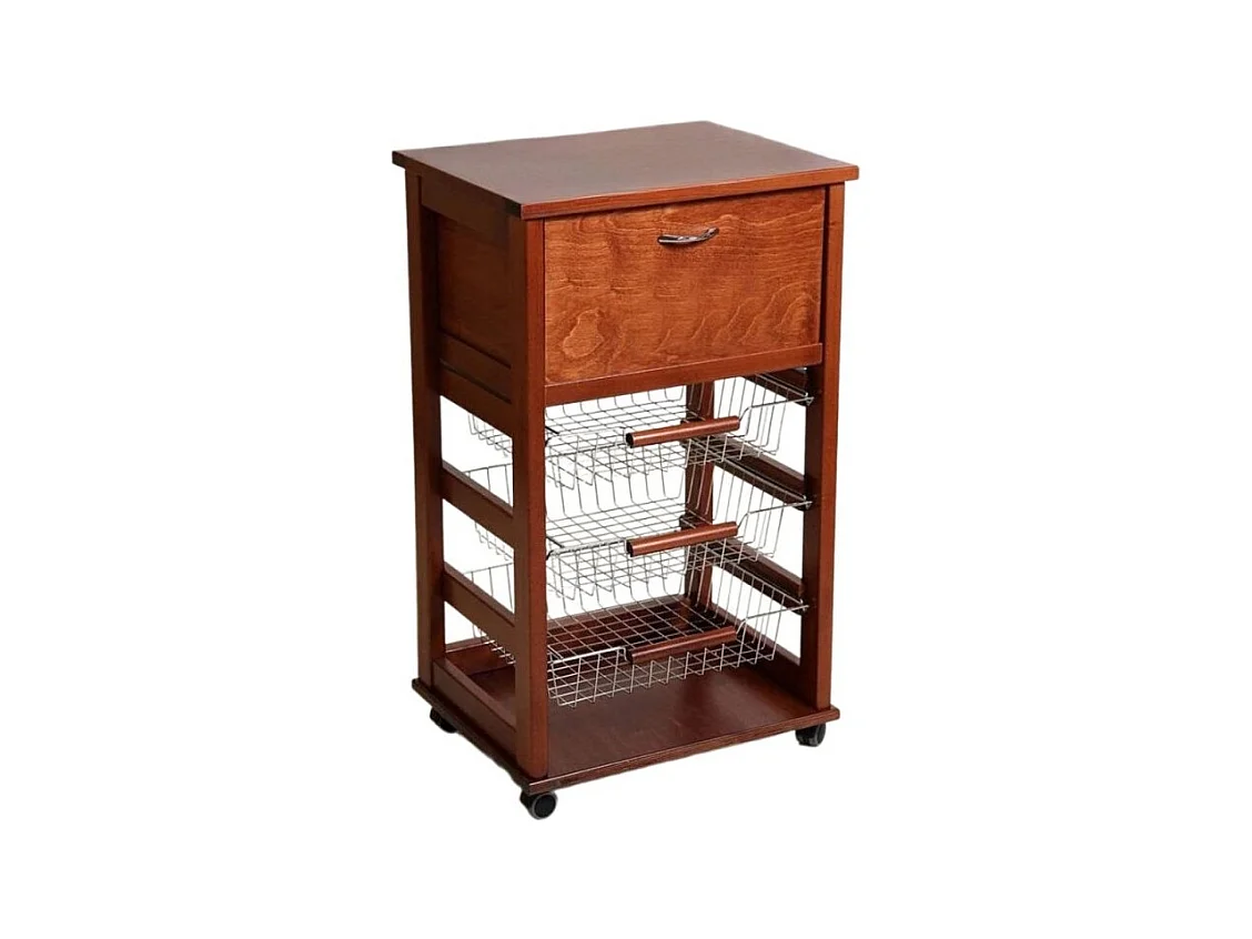 Carrello da cucina 3 cestini estraibili ed un cassetto portapane Vesuvio colore  ciliegio