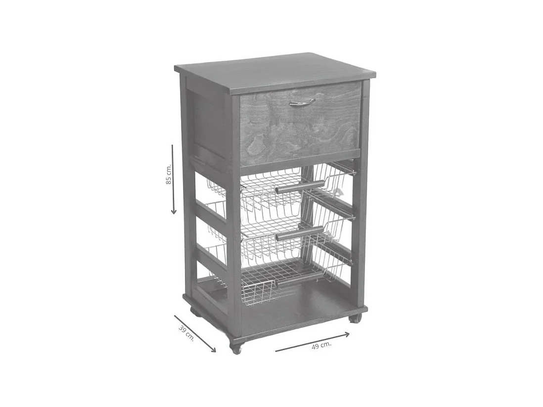 Carrello da cucina 3 cestini estraibili ed un cassetto portapane Vesuvio colore  ciliegio