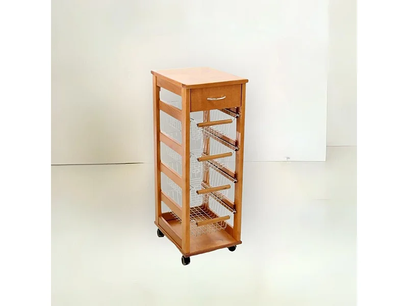 Carrello da cucina salvaspazio 4 cestini estraibili ed un cassetto Vesuvio colore rovere