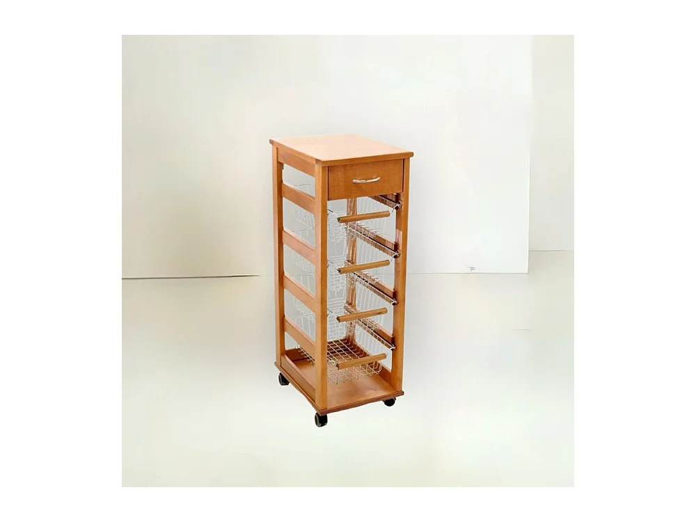 Carrello da cucina salvaspazio 4 cestini estraibili ed un cassetto Vesuvio colore rovere