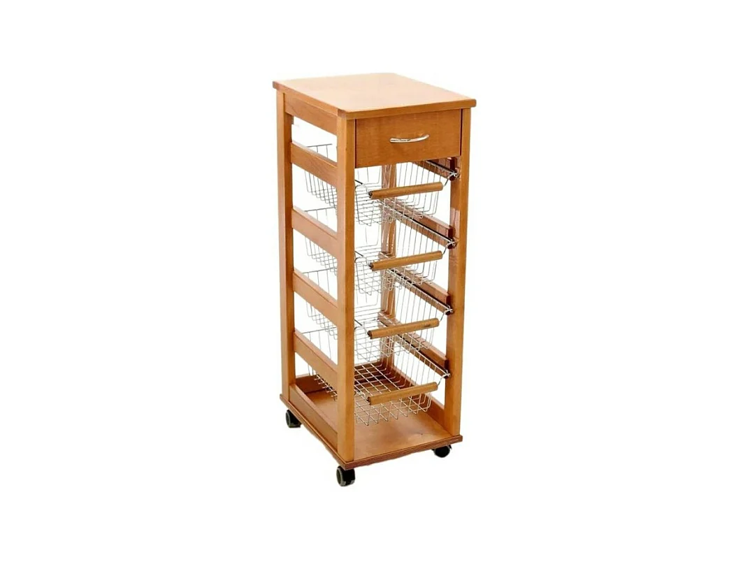 Carrello da cucina salvaspazio 4 cestini estraibili ed un cassetto Vesuvio colore rovere