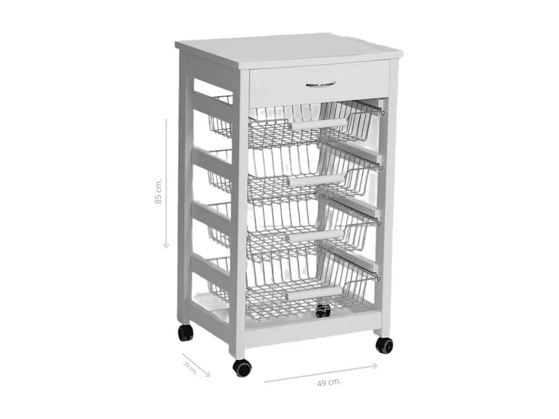 Carrello da cucina 4 cestini estraibili ed un cassetto Vesuvio colore rovere