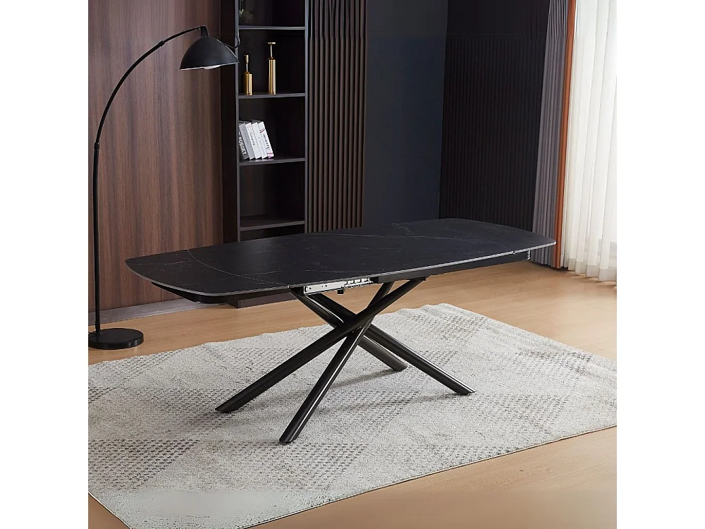 Tavolo girevole allungabile piano ceramica effetto marmo nero opaco Astrid 140x90x76H