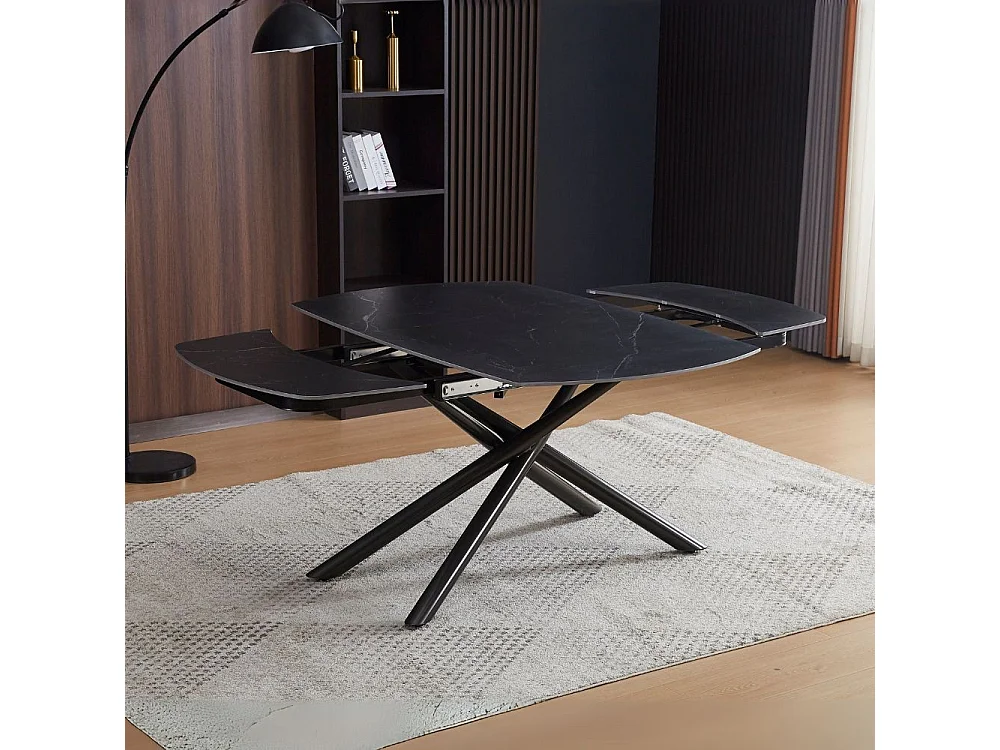 Tavolo girevole allungabile piano ceramica effetto marmo nero opaco Astrid 140x90x76H