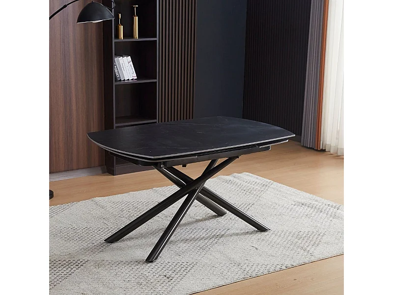 Tavolo girevole allungabile piano ceramica effetto marmo nero opaco Astrid 140x90x76H