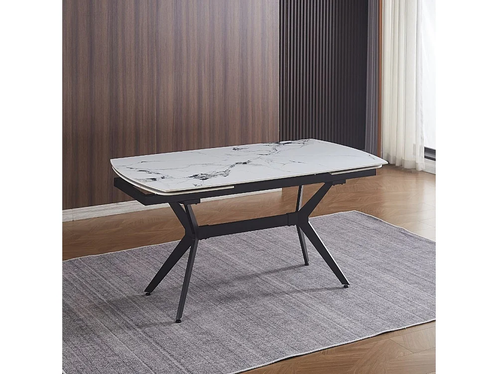 Tavolo allungabile piano ceramica effetto marmo bianco lucido Riley 160x90x76H
