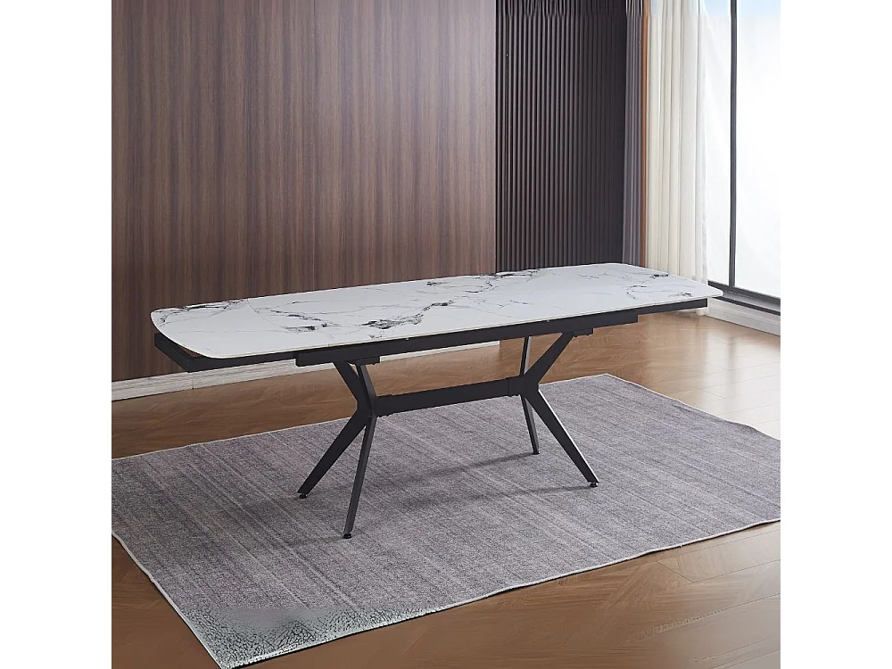 Tavolo allungabile piano ceramica effetto marmo bianco lucido Riley 160x90x76H