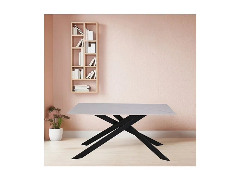 Tavolo rettangolare Star piano ceramica effetto marmo bianco lucido