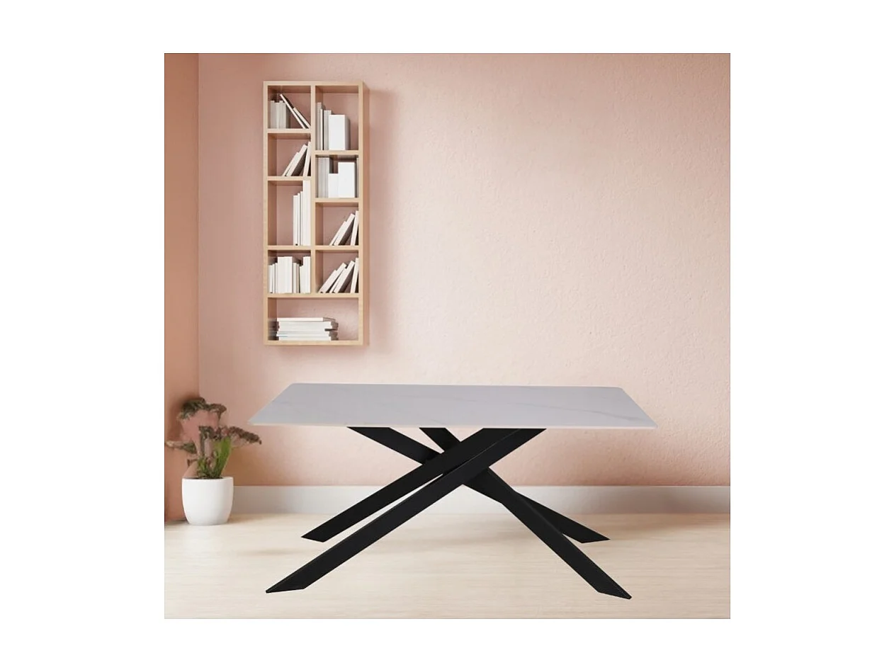 Tavolo rettangolare Star piano ceramica effetto marmo bianco lucido