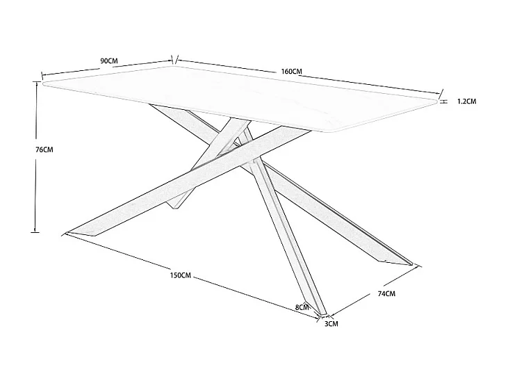 Tavolo rettangolare Star piano ceramica effetto marmo bianco lucido