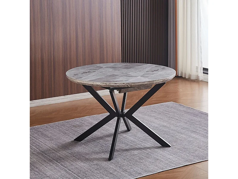 Tavolo rotondo allungabile Evelina piano effetto marmo grigio lucido 120x120x76H