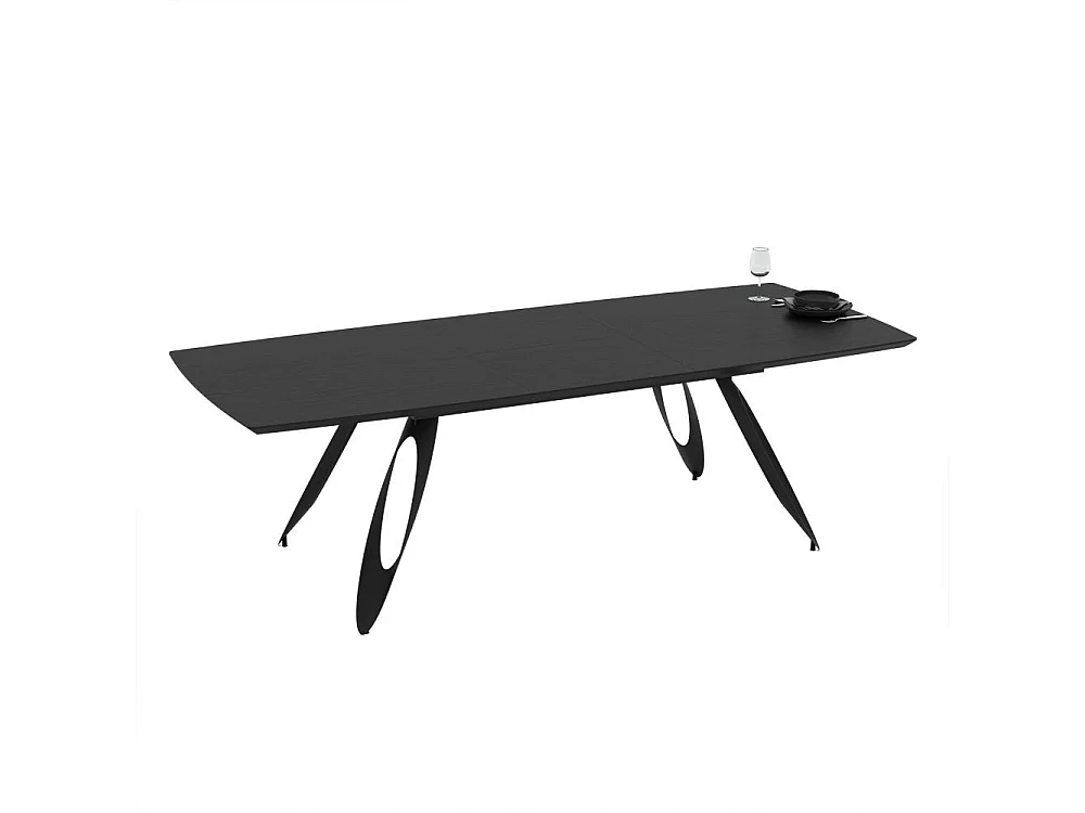 Tavolo allungabile Merkur con gambe in metallo sagomate e piano colore nero 190x103x76H