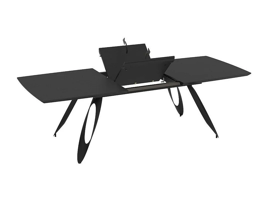 Tavolo allungabile Merkur con gambe in metallo sagomate e piano colore nero 190x103x76H