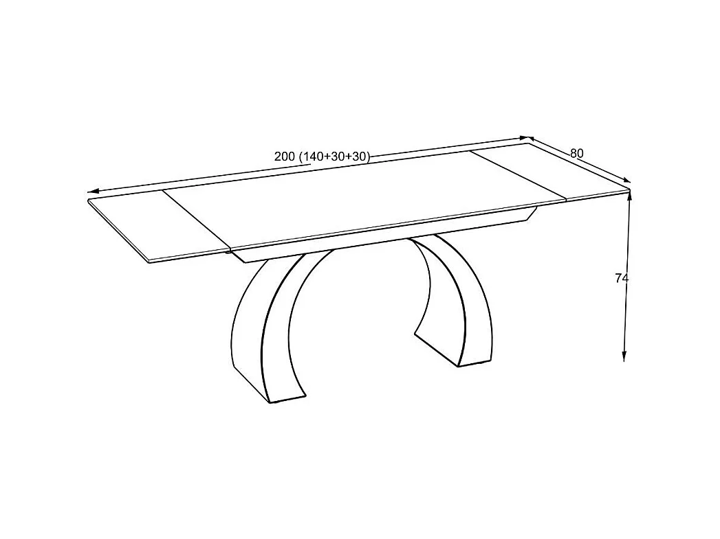 Tavolo allungabile Libra con piano in ceramica effetto marmo bianco e base arcuata nera 140x80x76H