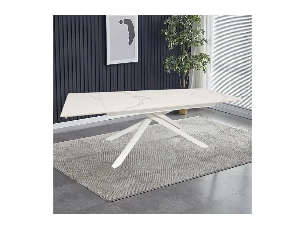 Tavolo allungabile Nefti top ceramica bianco statuario lucido e gambe in metallo bianco 160x90x76h