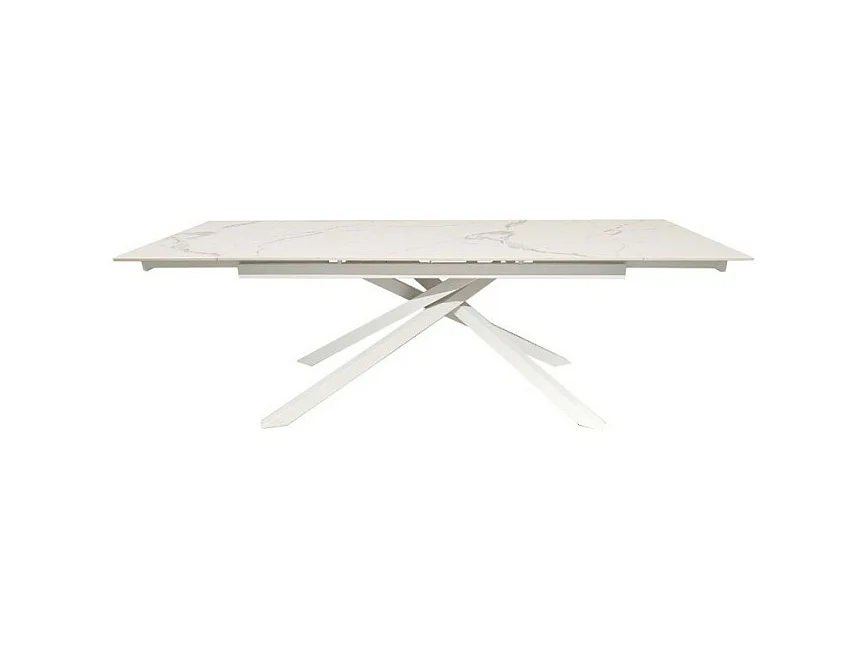 Tavolo allungabile Nefti top ceramica bianco statuario lucido e gambe in metallo bianco 160x90x76h