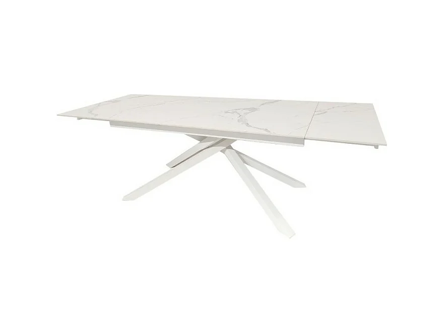 Tavolo allungabile Nefti top ceramica bianco statuario lucido e gambe in metallo bianco 160x90x76h