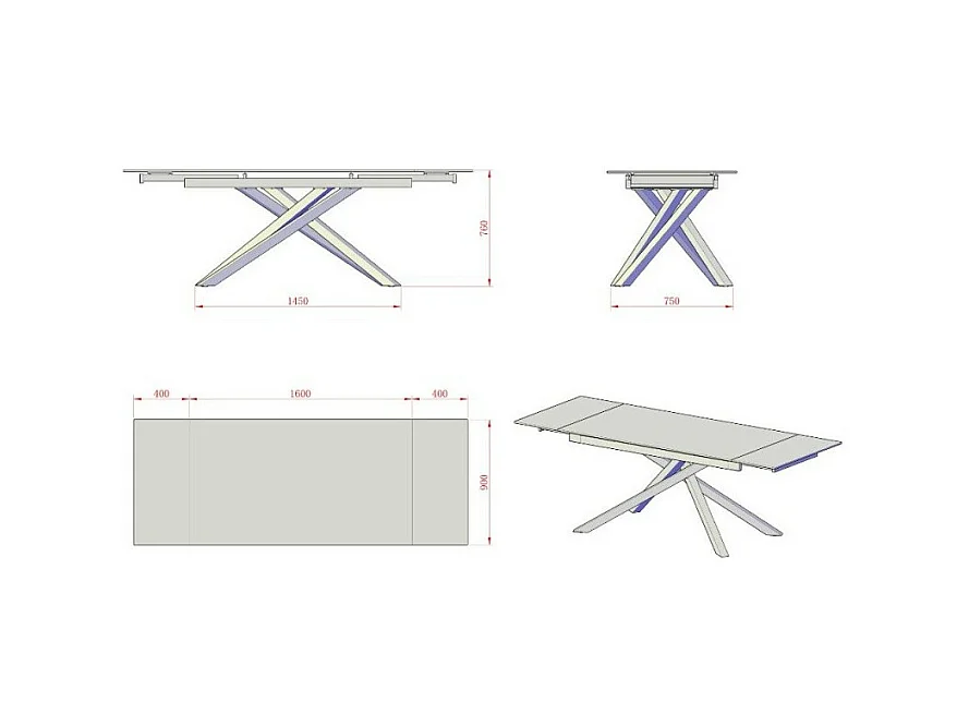 Tavolo allungabile Nefti top ceramica bianco statuario lucido e gambe in metallo bianco 160x90x76h