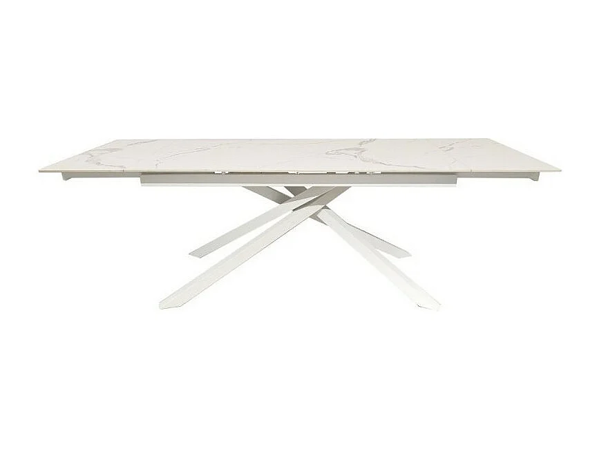 Tavolo allungabile Nefti top ceramica bianco statuario lucido e gambe in metallo bianco 160x90x76h