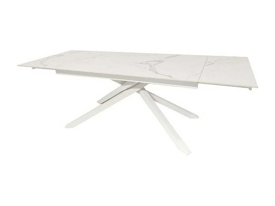 Tavolo allungabile Nefti top ceramica bianco statuario lucido e gambe in metallo bianco 160x90x76h