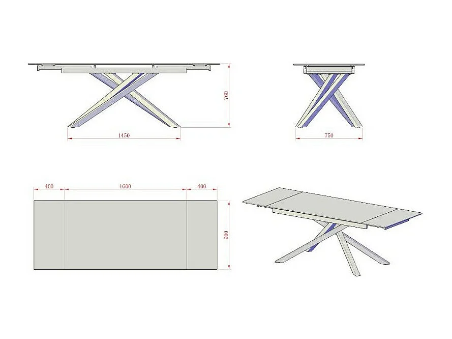 Tavolo allungabile Nefti top ceramica bianco statuario lucido e gambe in metallo bianco 160x90x76h