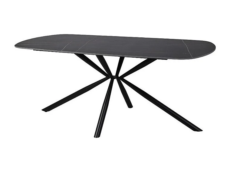 Tavolo Style con piano in ceramica effetto marmo nero opaco e oro