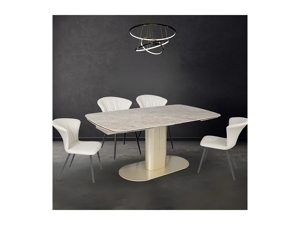 Tavolo allungabile Vesta top ceramica marrone atene lucido e base in metallo oro 170x90x76h