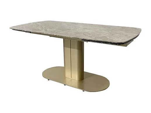 Tavolo allungabile Vesta top ceramica marrone atene lucido e base in metallo oro 170x90x76h