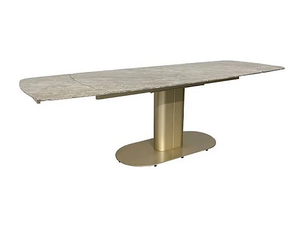 Tavolo allungabile Vesta top ceramica marrone atene lucido e base in metallo oro 170x90x76h