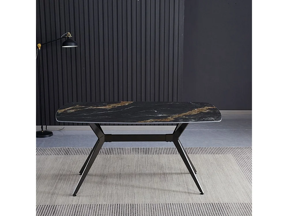 Tavolo fisso piano ceramica effetto marmo nero opaco Callista 160x90x76H