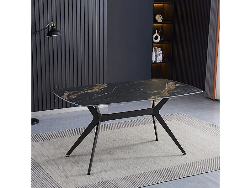 Tavolo fisso piano ceramica effetto marmo nero opaco Callista 160x90x76H
