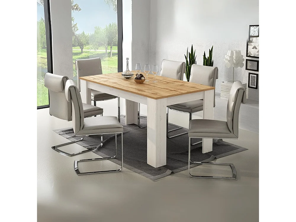 Tavolo rettangolare allungabile pino bianco e piano rovere Anthony 160x88x75H stile shabby