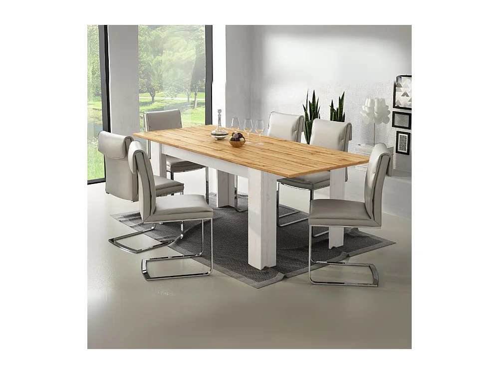 Tavolo rettangolare allungabile pino bianco e piano rovere Anthony 160x88x75H stile shabby