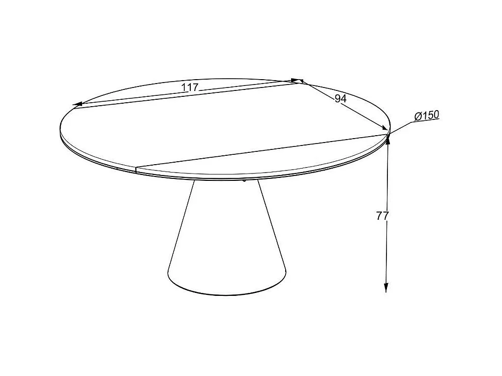 Tavolo girevole allungabile Yandan con piano effetto marmo bianco opaco e base conica in metallo nero 150x94x76H
