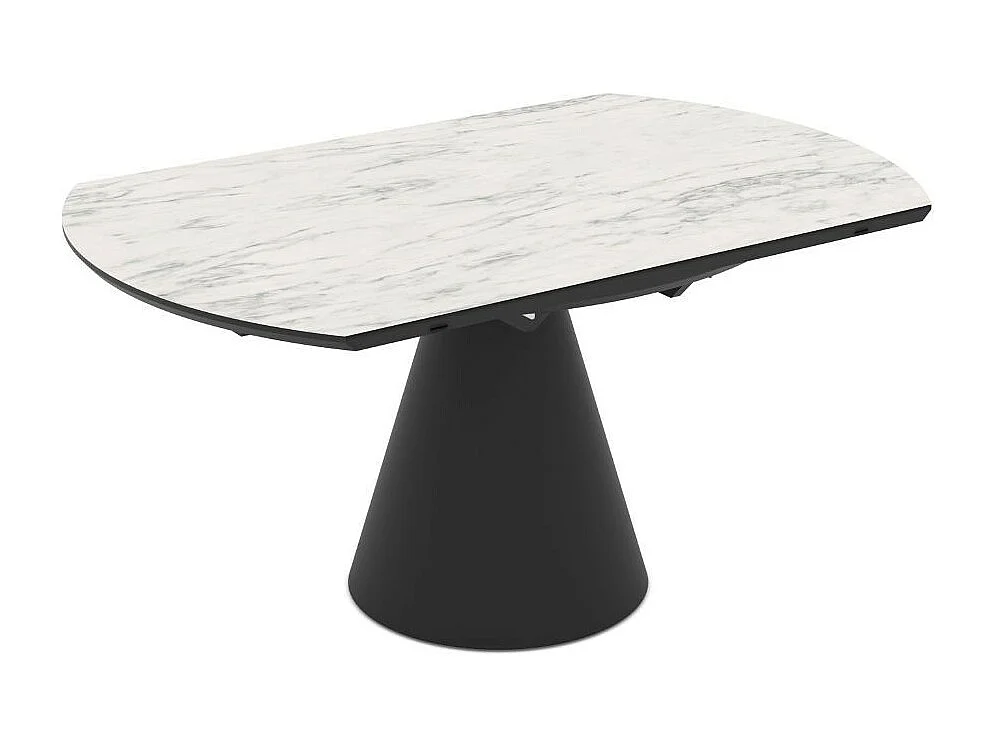 Tavolo girevole allungabile Yandan con piano effetto marmo bianco opaco e base conica in metallo nero 150x94x76H