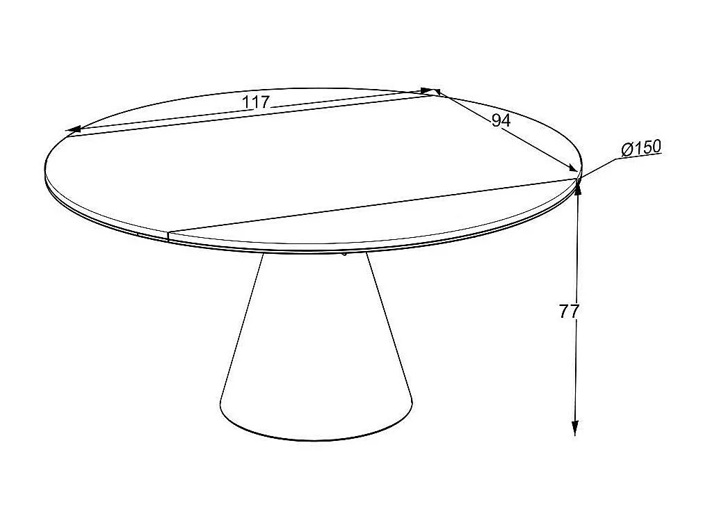 Tavolo girevole allungabile Yandan con piano effetto marmo bianco opaco e base conica in metallo nero 150x94x76H