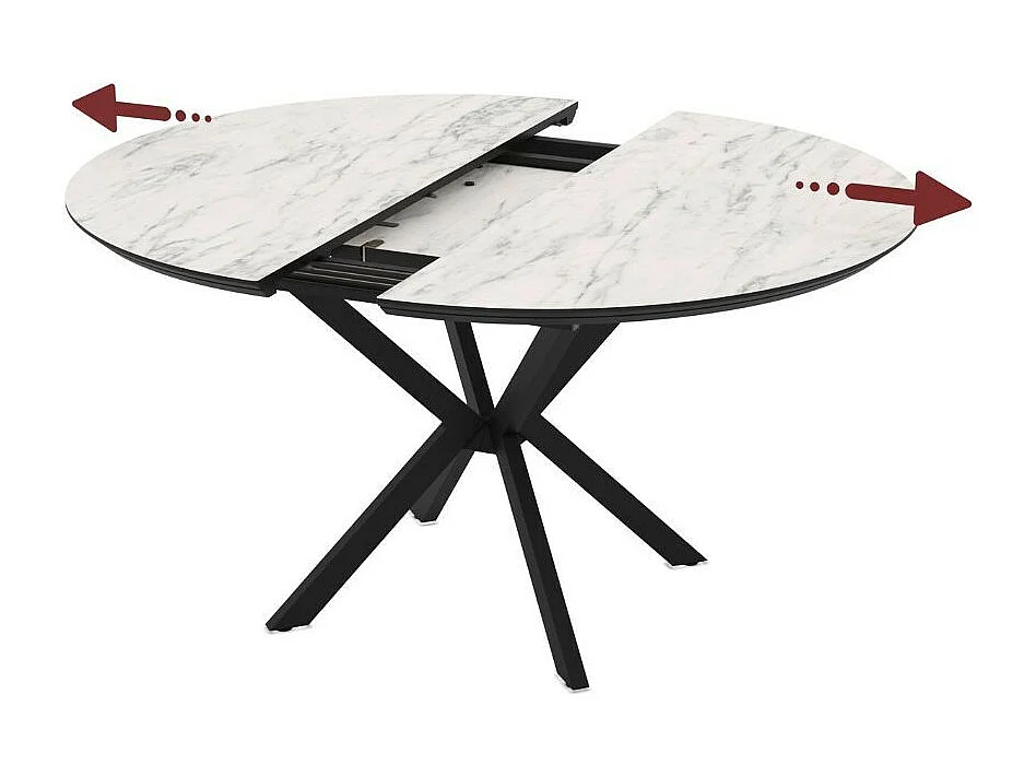 Tavolo rotondo allungabile Dobok piano effetto marmo bianco opaco 126x126x76H con gambe nere