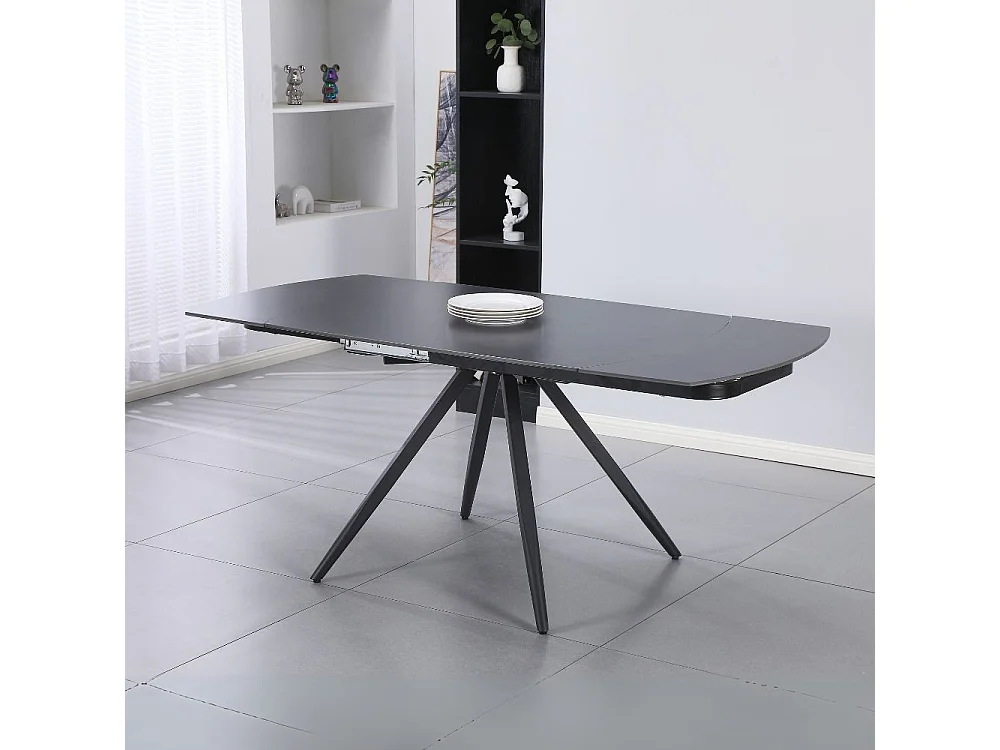 Tavolo girevole allungabile Kitti con piano in ceramica effetto marmo nero opaco 120x88x76H