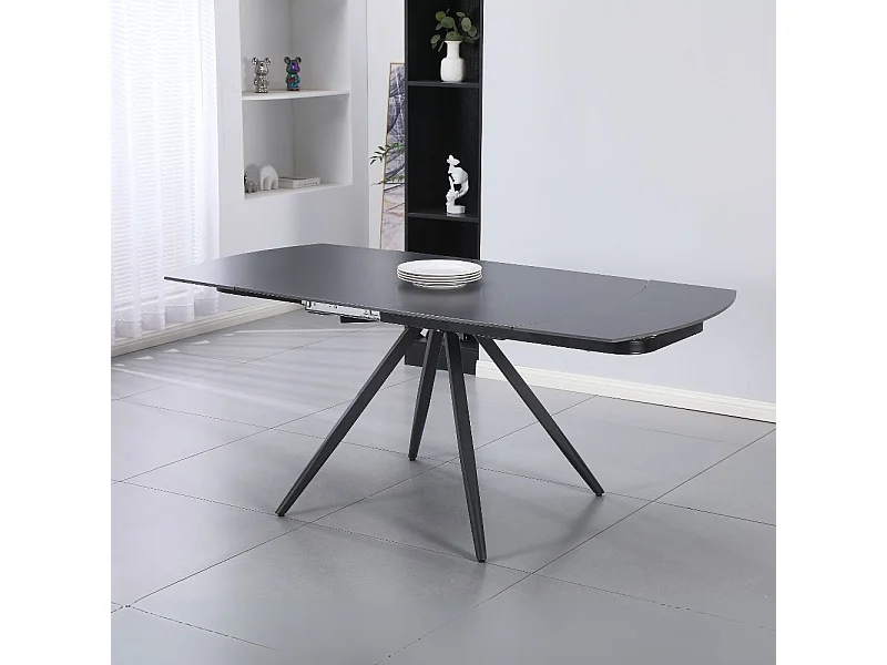 Tavolo girevole allungabile Kitti con piano in ceramica effetto marmo nero opaco 120x88x76H